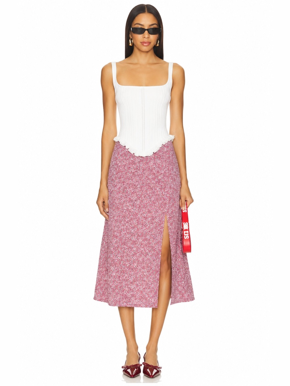 Princess Polly Pink Floral Midi Skirt Cottagecore Feminine Romantic 📐US 10